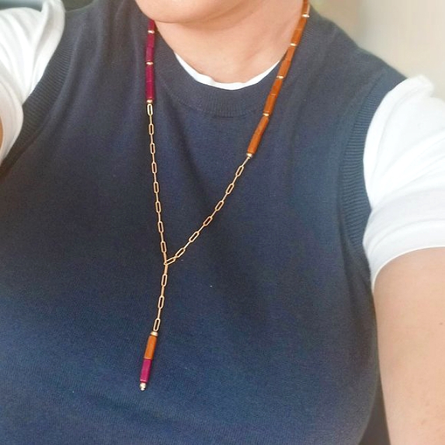 14k Gold Filled Paper Clip Chain With Agate Handmade Design Necklace